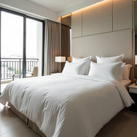 Deluxe Duvet Cover, 250 TC, 1 cm Strip, Cotton Blended, Sateen White (5 PCS)